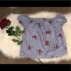 EUC Off The Shoulder Striped Floral Top Medium